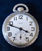 Elgin 19 jeweled movement pocket watch in a salesman's display case with screw back & front
