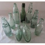 Selection of vintage codd bottles etc inc Harston & Co Harrogate, Niblett & Co Stroud, Darlington