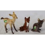 Beswick seated fox, mouse & deer all with original labels