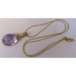9ct gold necklace L 45 cm weight 2.7 g with 9ct gold purple stone (possibly amethyst) pendant