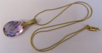 9ct gold necklace L 45 cm weight 2.7 g with 9ct gold purple stone (possibly amethyst) pendant