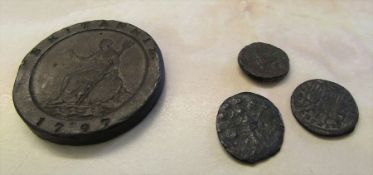 George III 1797 cartwheel coin and 3 Roman/Greek coins