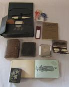 Old autograph book with a few drawings dating from the early 1920s, grooming sets, notebook,