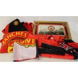 Manchester United jacket, dressing gown, hat and scarf, towel, flag and European Cup winners semi