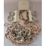 Quantity of coloured pearl necklaces and earrings inc Honora