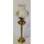 Brass paraffin lamp with opaque glass shade