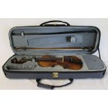 Modern violin with fitted case and bow bearing internal label "Giovanni" (back length including