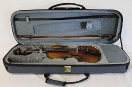 Modern violin with fitted case and bow bearing internal label "Giovanni" (back length including