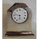 Small Art Nouveau silver case clock with indistinct Birmingham hall mark maker J.G. Ltd ( J