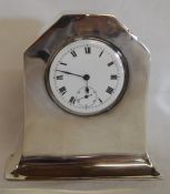 Small Art Nouveau silver case clock with indistinct Birmingham hall mark maker J.G. Ltd ( J