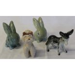 2 Sylvac rabbits, poodle & Coopercraft donkey
