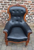 Victorian button back arm chair on turned legs
