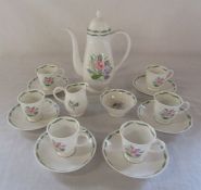 Susie Cooper floral china coffee set consisting of coffee pot, sugar bowl, cream jug and 6 cups