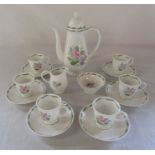 Susie Cooper floral china coffee set consisting of coffee pot, sugar bowl, cream jug and 6 cups