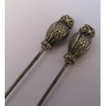Pair of hat pins with silver owls by Arthur Johnson Smith c.1920