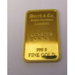 Baird & Co London quarter ounce 999.9 fine gold bar