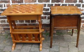 1920s Morco foldover games table / work box and a pine chessboard table / magazine rack