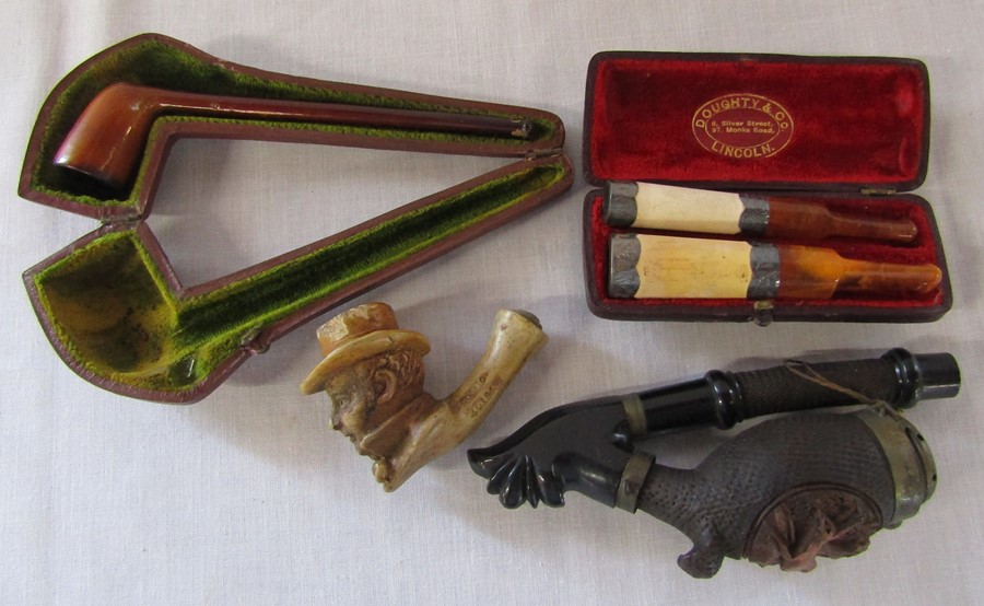 Various pipes and cheroots inc silver collars