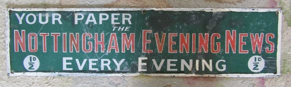 Nottingham Evening News vintage enamel sign 61 cm x 15.5 cm