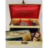 Box of costume jewellery including Coronation crown brooch