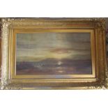 Large gilt framed oil on canvas of a coastal scene 113 cm x 76 cm (size including frame)
