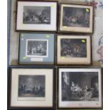 6 framed engravings inc Marriage a la mode, The Rent Day and The Village Recruit and The village