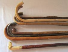 Assorted walking sticks inc one with dog handle