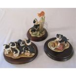 3 Border Fine Arts Collie dogs figurines - Trouble ahead JH74, High Jinks RR03 and Collie pups for