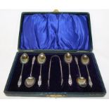 Cased set 6 silver apostles coffee spoons & sugar nips Birmingham 1911 1.66 ozt
