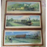 3 framed vintage railway carriage prints by C Hamilton Ellis 'Travel in 1880, 1895 and 1905' 66 cm x