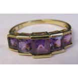 9ct gold 5 stone amethyst dress ring size R total weight 2.6 g