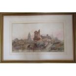 Framed watercolour of a Continental river scene by Paul Marny (1829-1914) 96 cm x 65 cm (size