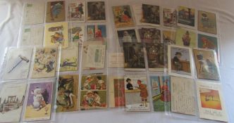 Collection of approximately 56 vintage postcards inc comic cards