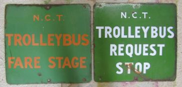 2 vintage Nottingham City Transport enamel trolley bus signs 40 cm x 38 cm