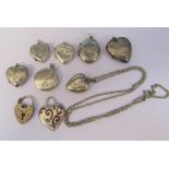 Selection of silver heart shaped lockets (one with chain) total weight 0.92 ozt