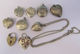 Selection of silver heart shaped lockets (one with chain) total weight 0.92 ozt