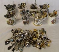 Large selection of souvenir spoons, 9 commemorative mugs & Golden Jubilee trinket pot
