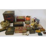 Selection of vintage tins including Cadbury "Girl with an Apple" & Will's Woodbine dominoes