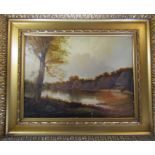 Victorian gilt framed oil on board of swans on a lake by A F Cook 1875 68.5 cm x 56 cm (size