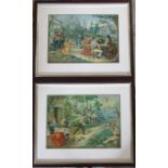 Pair of framed Victorian coloured prints inc bowling by the riverbank 55 cm x 46 cm (size