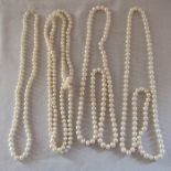 4 pearl necklaces one with 9ct gold clasp