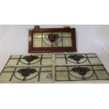 Window frame panel with leaded glass and 4 matching leaded glass panels