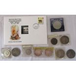 Various coins inc Queen Victoria 5 shilling crown, 1921 Morgan dollar, Mexican crowns & Inauguration