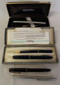 Blue Parker Slimfold fountain pen with 14K nib and matching propelling pencil, 1 other Parker