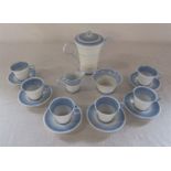 Shelley blue coffee set consisting of coffee pot, sugar bowl, cream jug and 6 cups and saucers