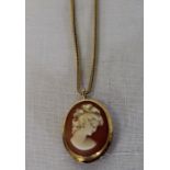 Gold chain & cameo pendant marked 750 total weight 6.3g