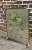 Ornate brass firescreen with painted mirror insert