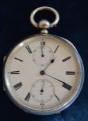 Silver case pocket chronometer watch with power reserve dial Birmingham 1895 with service receipt
