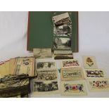 Selection of cigarette cards & postcards including silks, topographic and war