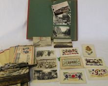 Selection of cigarette cards & postcards including silks, topographic and war